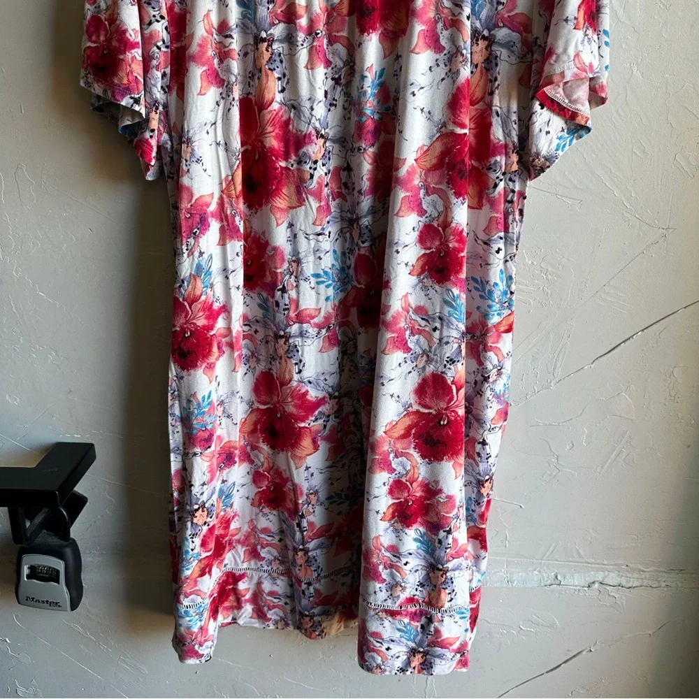 Soft Bamboo Knit Floral Lounge Dress Comfy Casual Cottagecore Soft Girl Stretchy